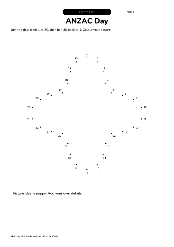 ANZAC Day Dot to Dot