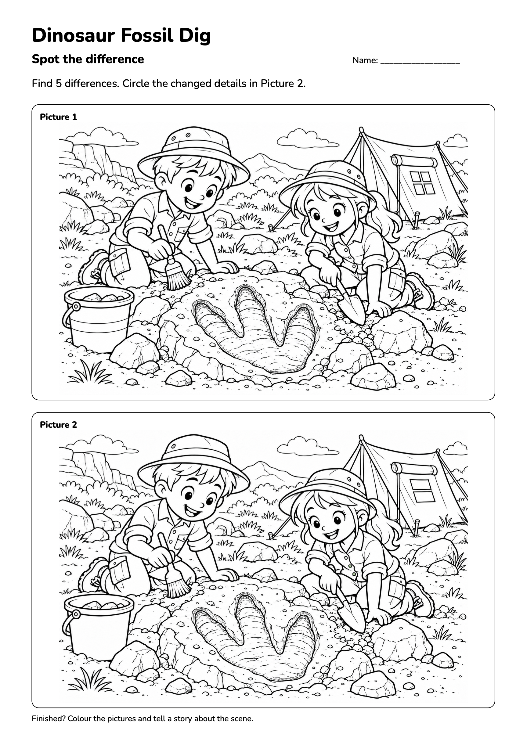 Dinosaur Fossil Dig Spot the Difference — Free Printables
