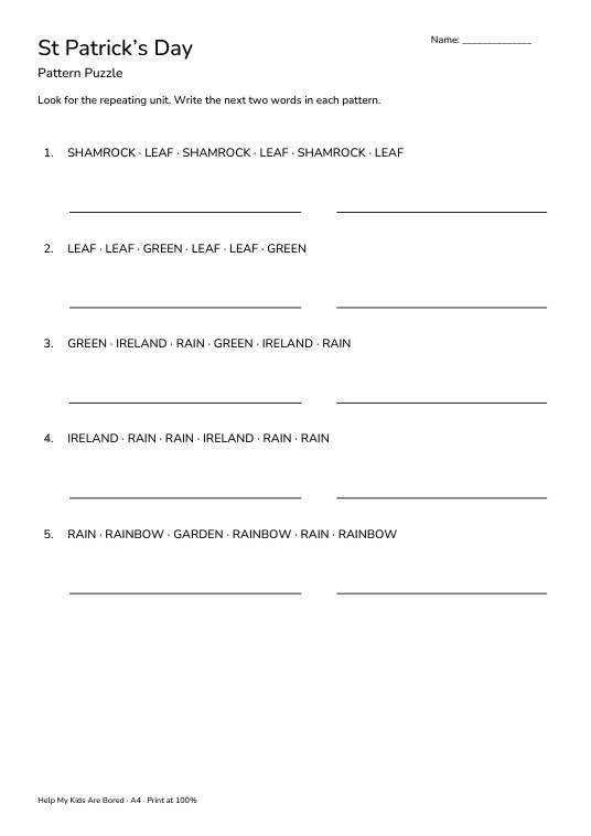 St Patrick’s Day Pattern Puzzle