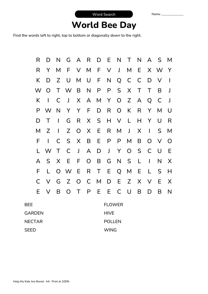 World Bee Day Word Search