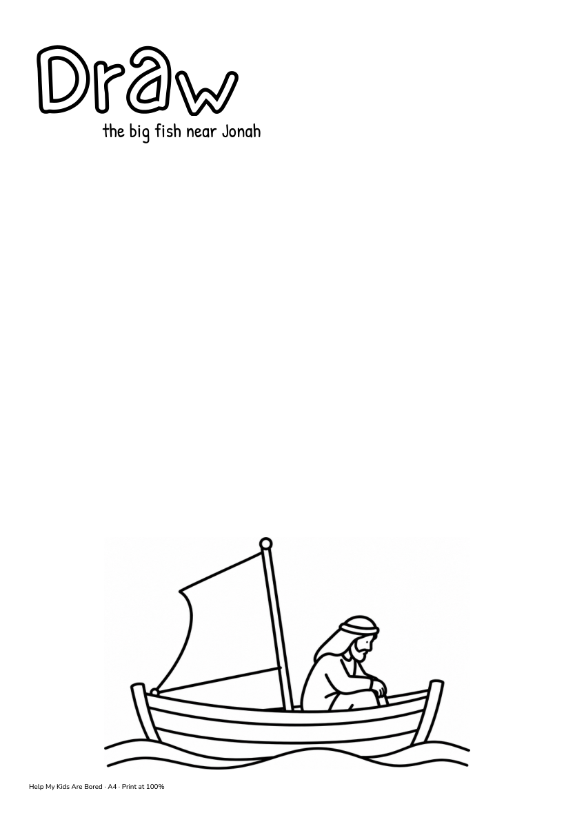 Jonah and the Big Fish Drawing Worksheet for Kids