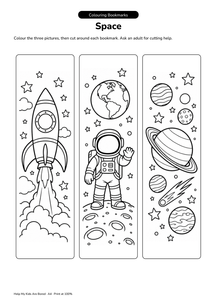 Space Colouring Bookmark Craft