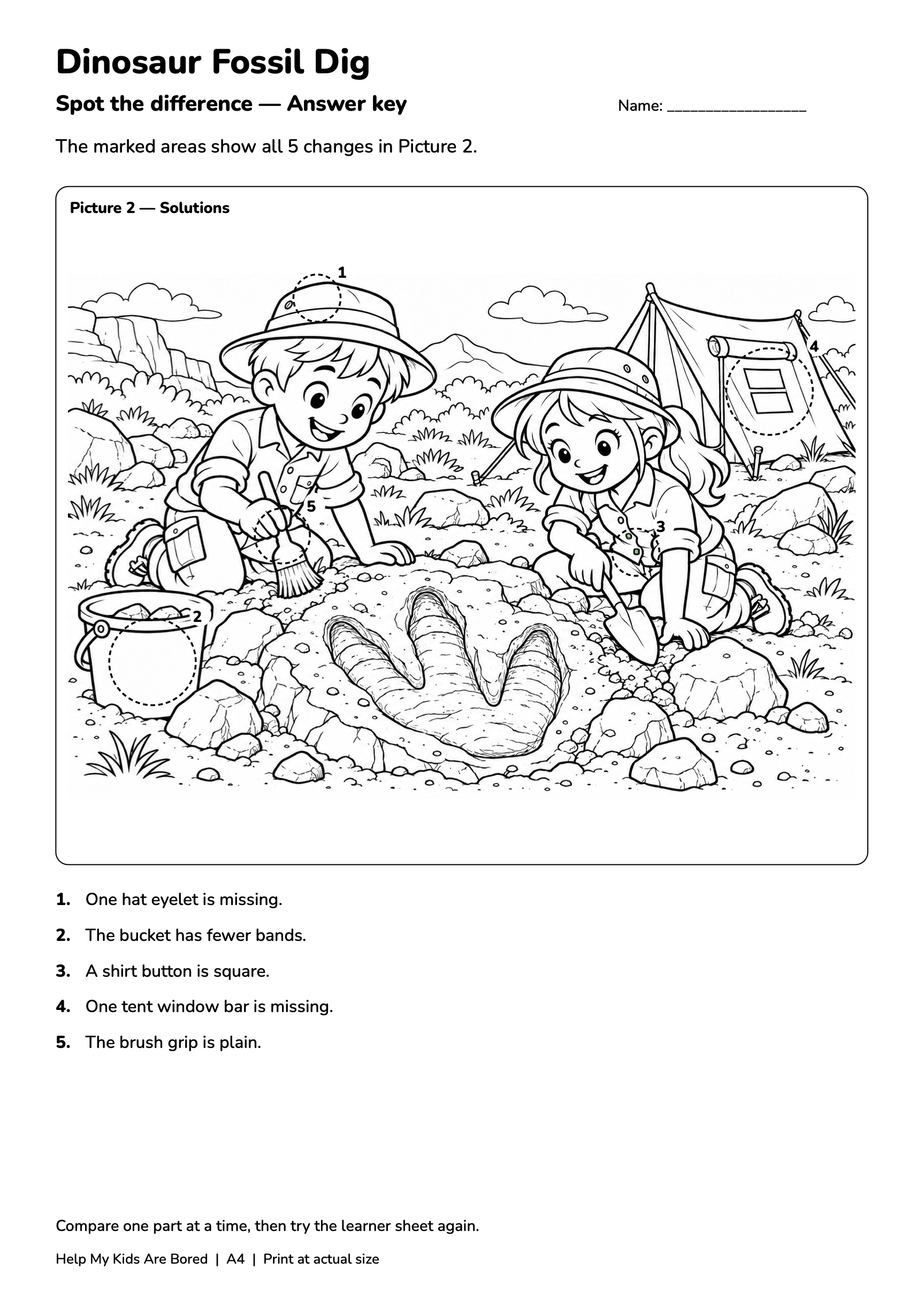 Dinosaur Fossil Dig Spot the Difference — Free Printables