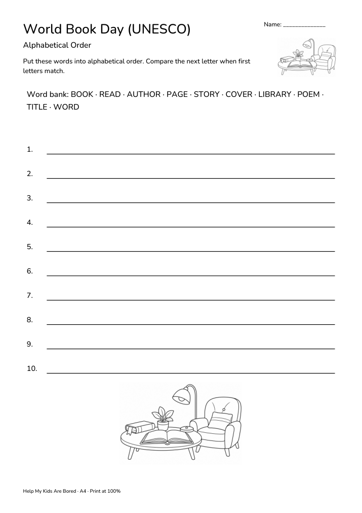 World Book Day (UNESCO) Alphabetical Order