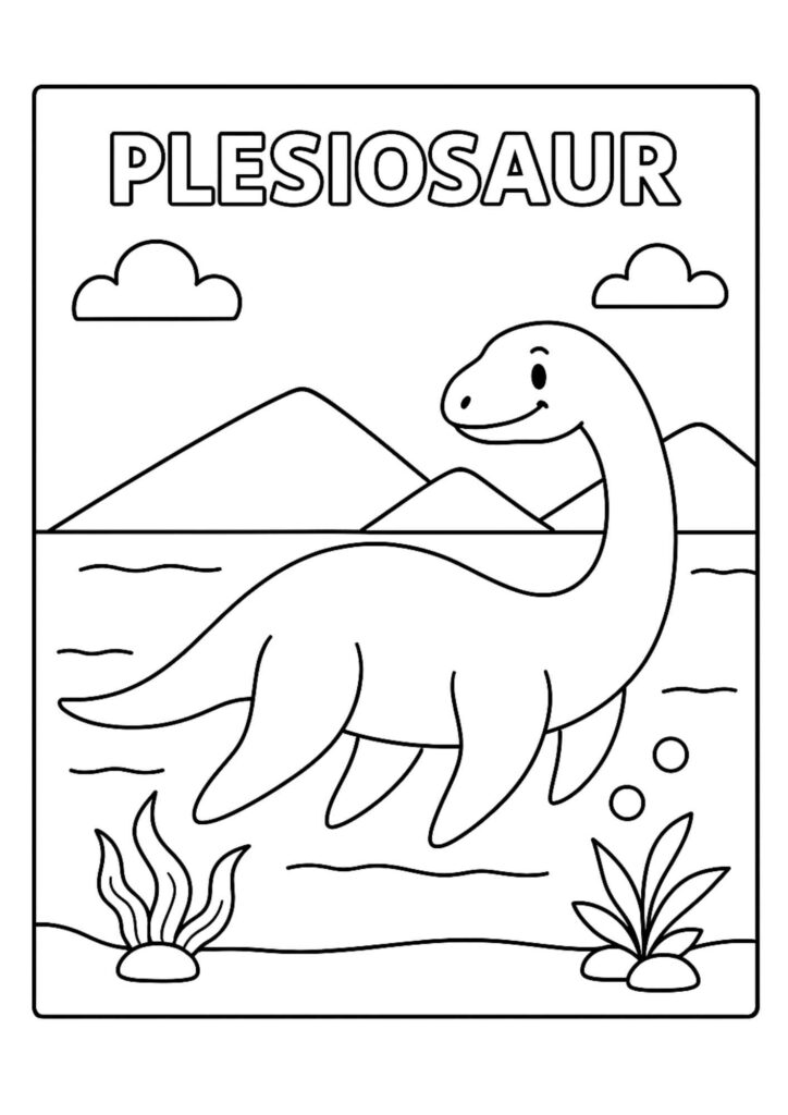 Free Plesiosaur Coloring Page Printable for Kids