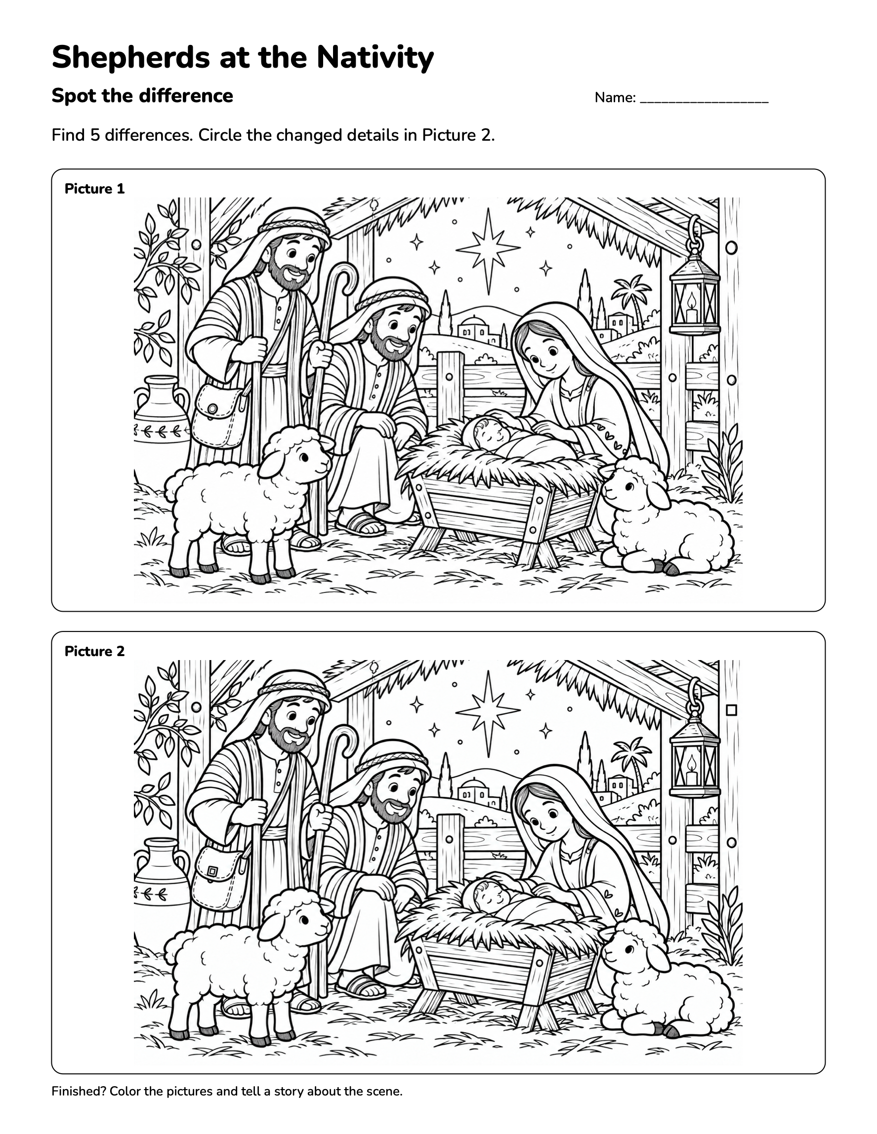 Shepherds at the Nativity — Christmas Spot the Difference | Free Printables