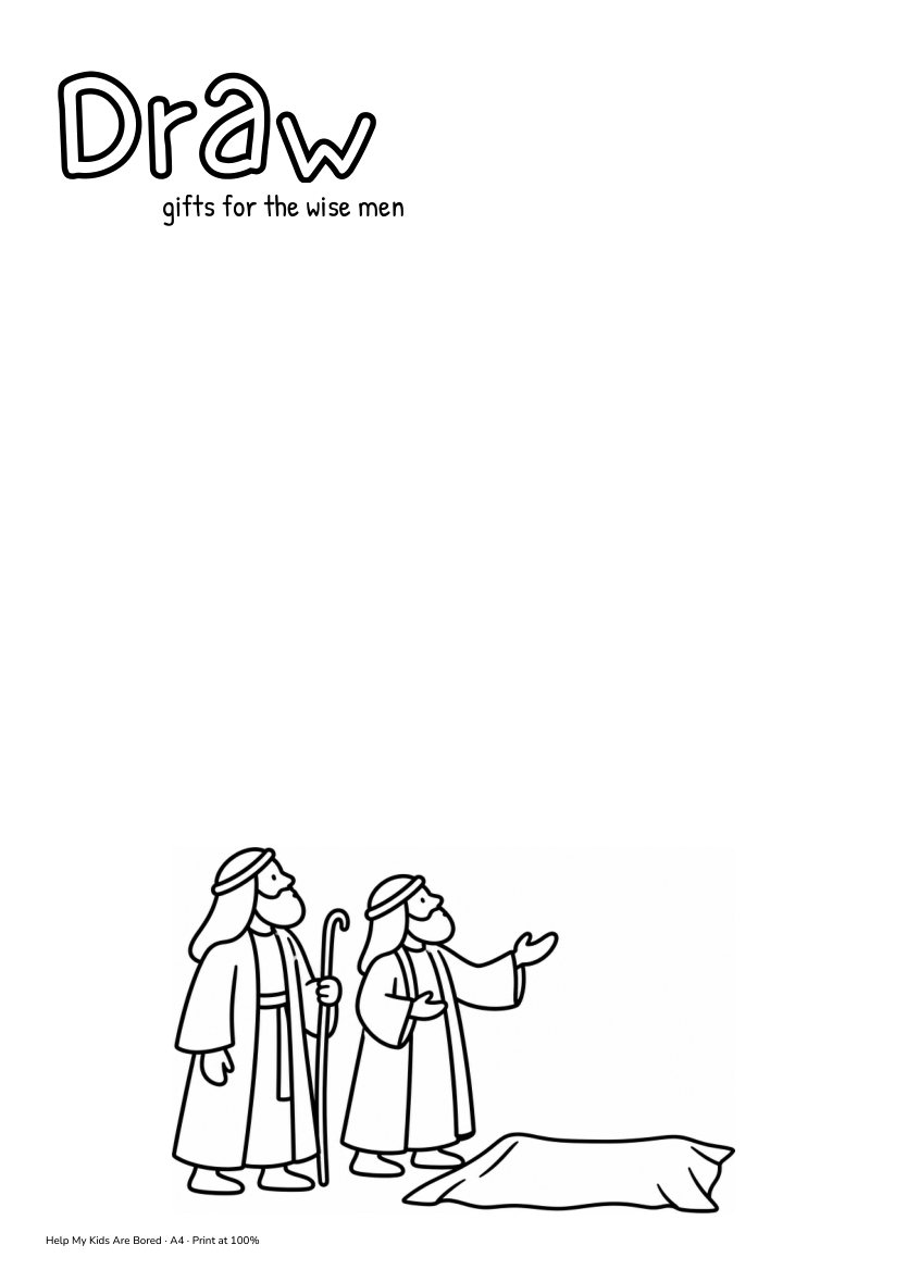 The Wise Men Visit Jesus Drawing Worksheet for Kids