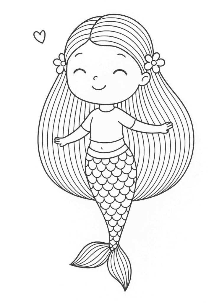 Free Cute Mermaid Coloring Page – Adorable Under-the-Sea Fun for Kids