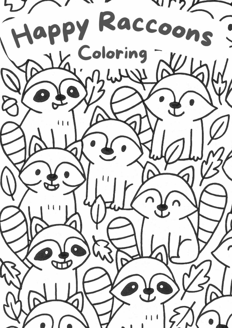 Happy Raccoons Coloring Page – Free Printable Woodland Animal Fun for Kids