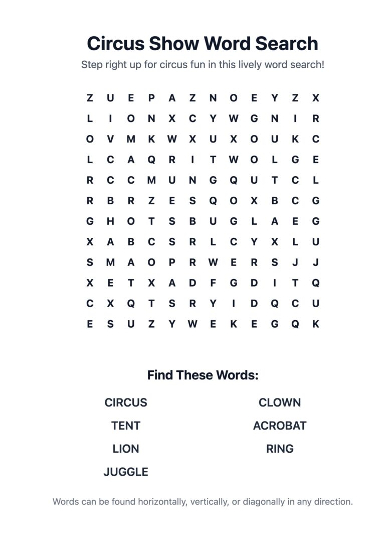 Circus Show Word Search