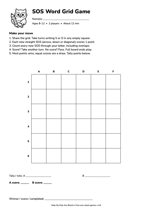 SOS Word Grid Game