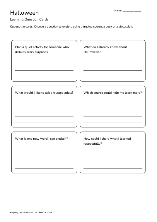 Halloween Learning Question Cards