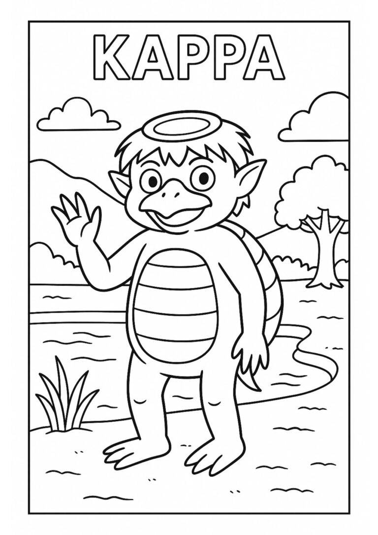 Kappa Coloring Page – Free Printable Japanese Mythical Creature for Kids