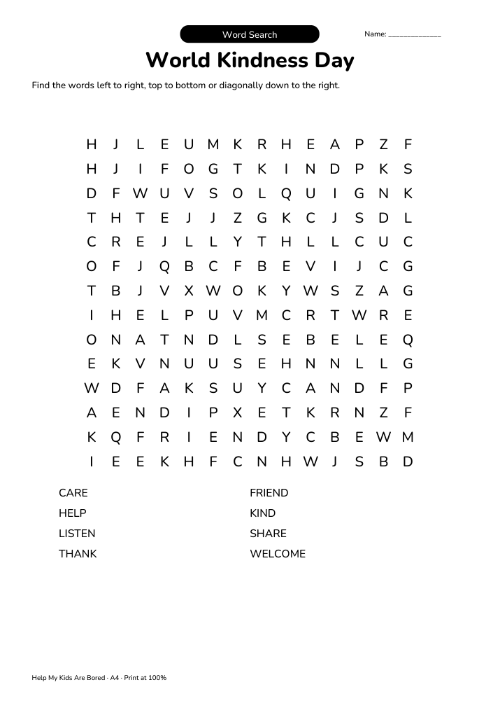 World Kindness Day Word Search