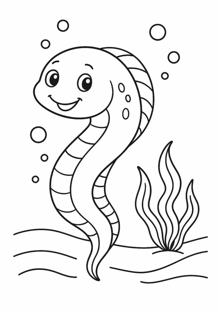 Preschool Sea Animal Coloring Page – eel  (Free Printable)