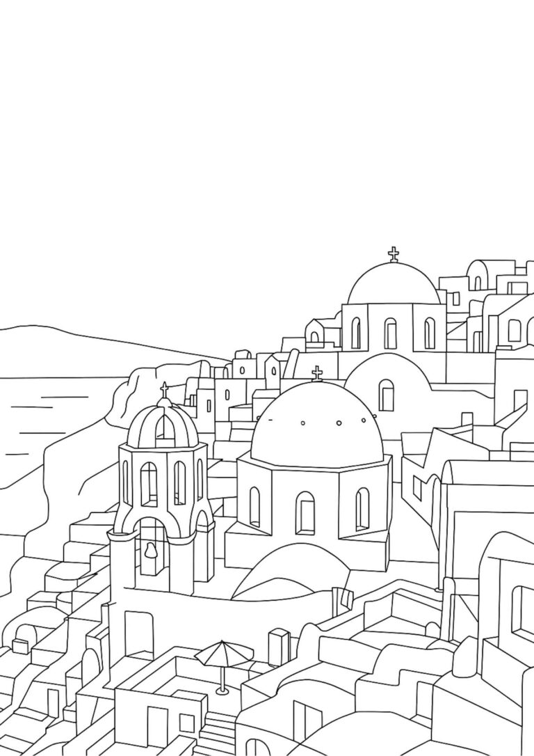 Santorini Clifftop Houses Colouring Page for Kids