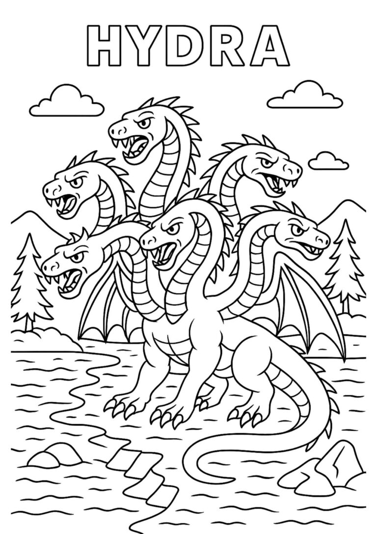 Hydra Coloring Page – Free Printable Multi-Headed Monster for Kids