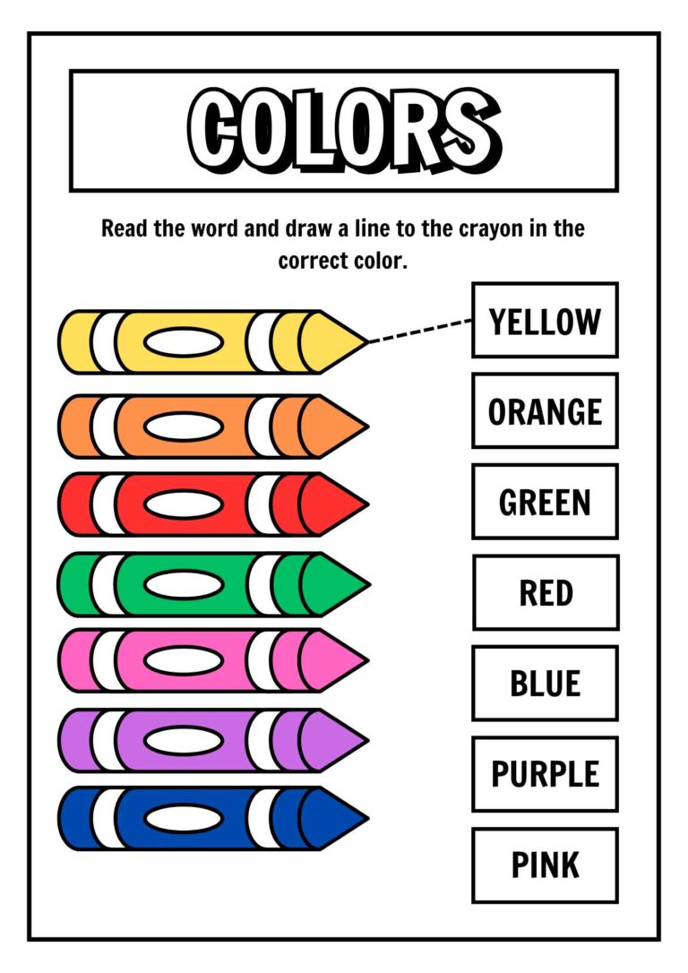 Colours / Colors Crayon Matching Printable Worksheet (UK & US Versions)