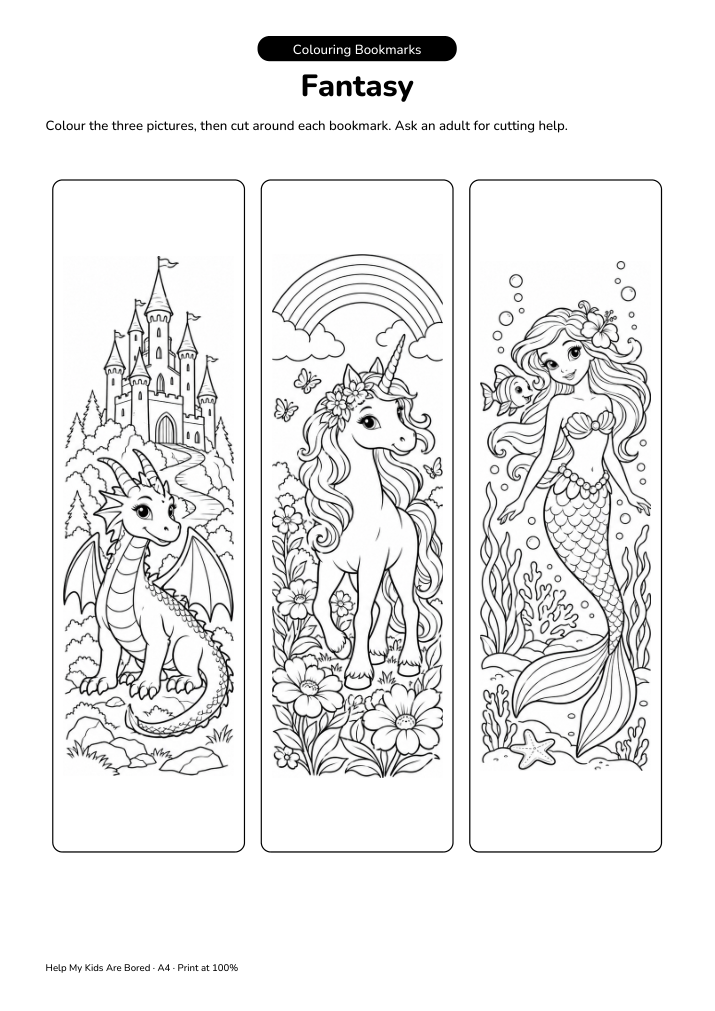 Fantasy Colouring Bookmark Craft