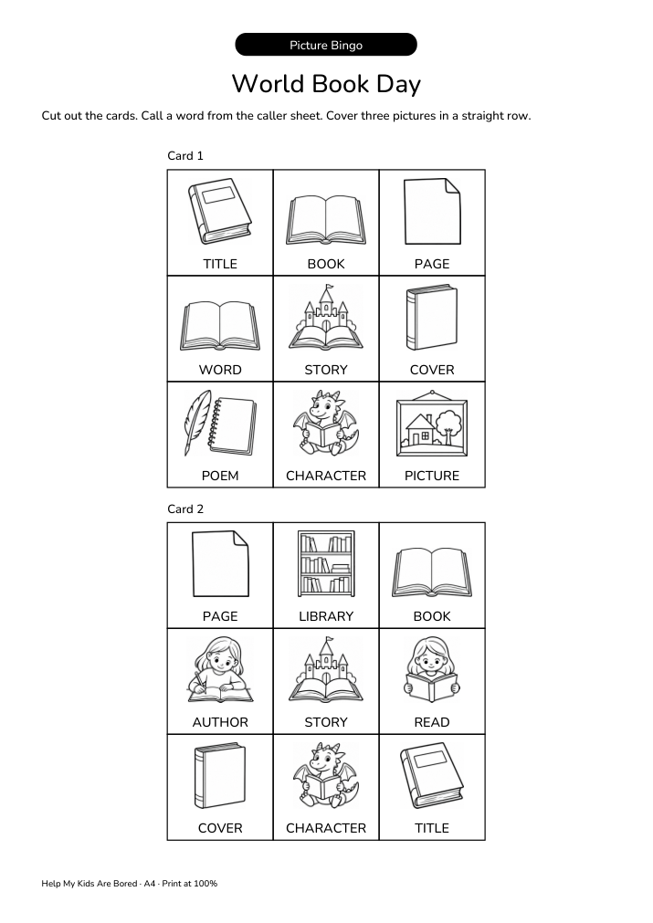 World Book Day (UNESCO) Vocabulary Bingo