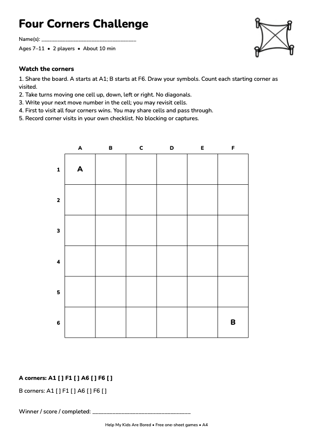 Four Corners Challenge printable preview