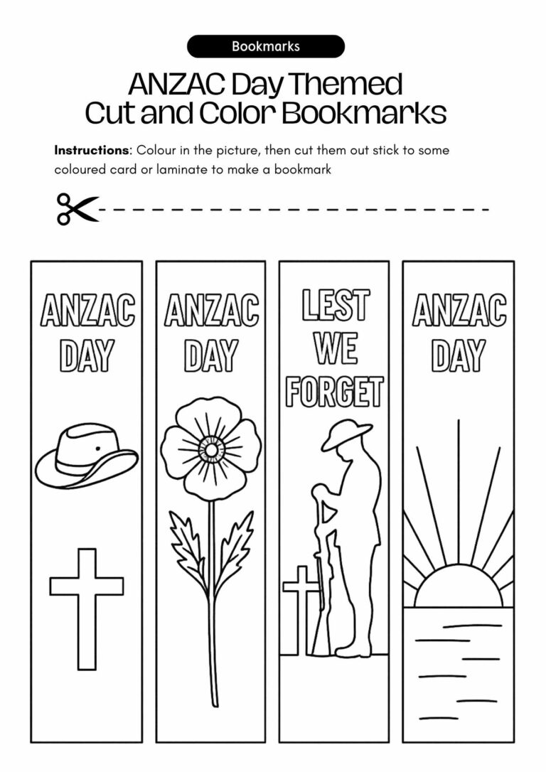 ANZAC Day Colouring Bookmarks – Free Printable for Kids to Honour and Remember