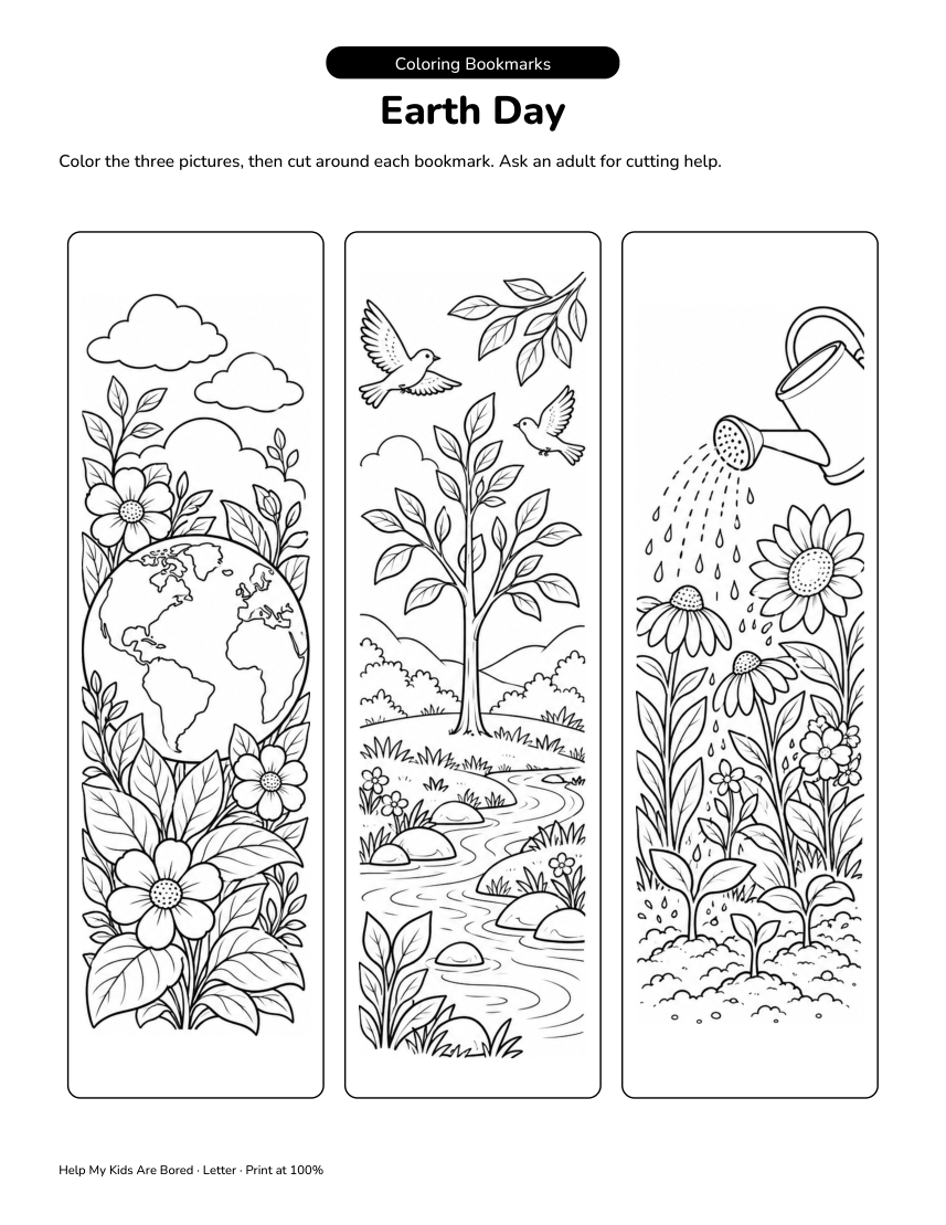 Earth Day Colour-and-Cut Bookmarks | Free Printable