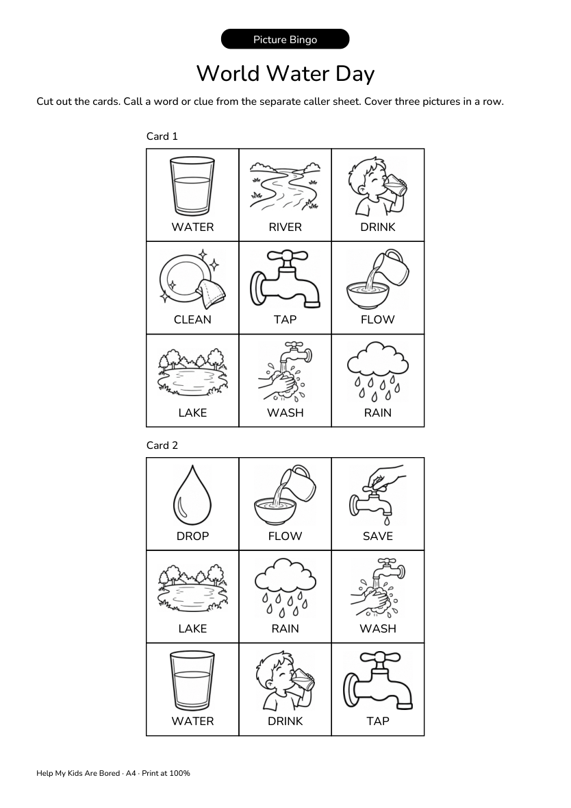 World Water Day Vocabulary Bingo