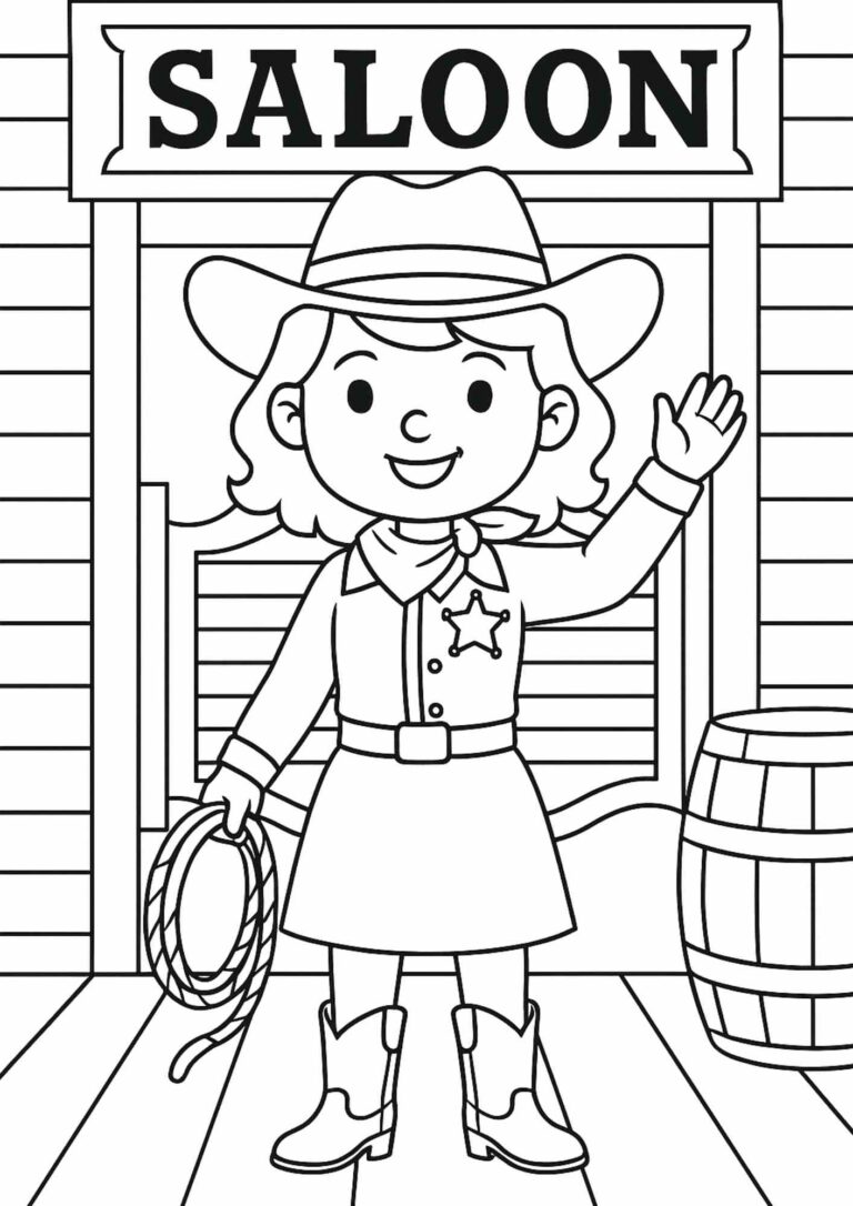 Howdy! Free Cowgirl Coloring Page for Kids – Saloon Adventure!