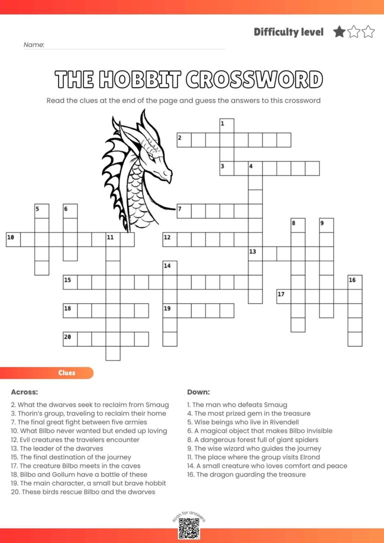The Hobbit Crossword Puzzle – Free Printable Middle-earth Fun