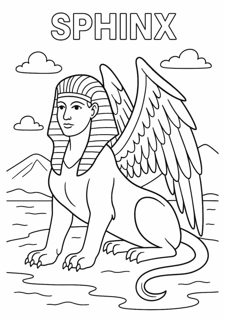 Sphinx Coloring Page – Free Printable Mythical Guardian for Kids