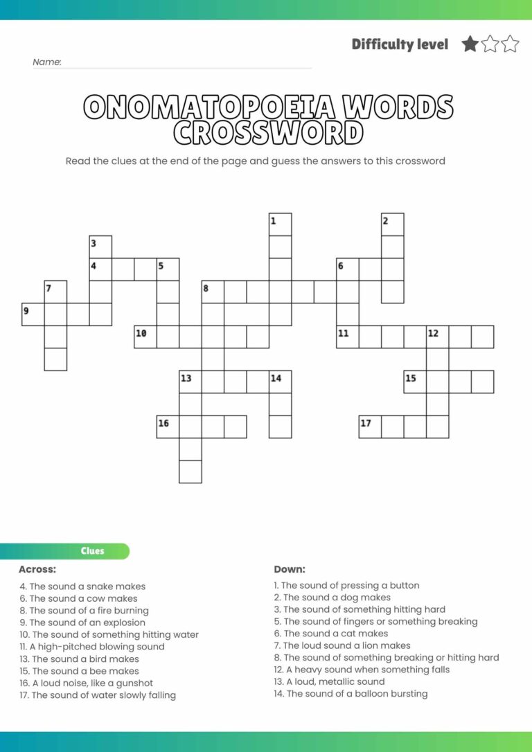 Free Onomatopoeia Crossword Puzzle – Fun Printable for Kids & Language Learners