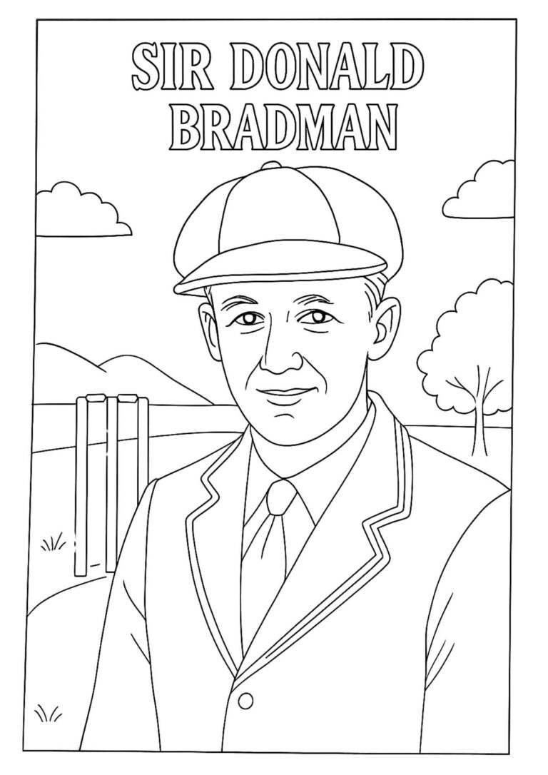 Sir Donald Bradman Colouring Worksheet: Cricket Legend of Australia