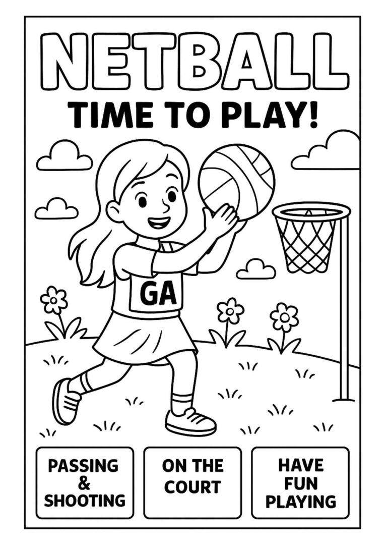 Netball Coloring Page – Free Printable for Kids Who Love to Play