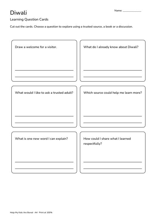 Diwali Learning Question Cards
