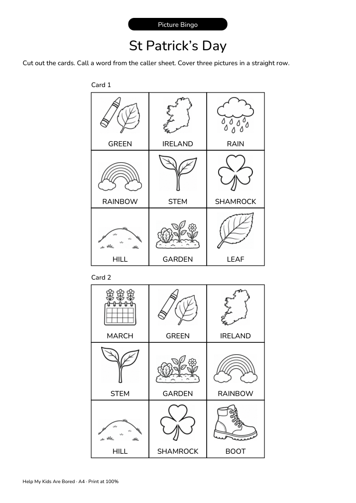 St Patrick’s Day Vocabulary Bingo