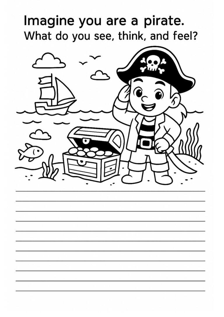 Pirate Writing Prompt and Coloring Page – Free Printable for Kids