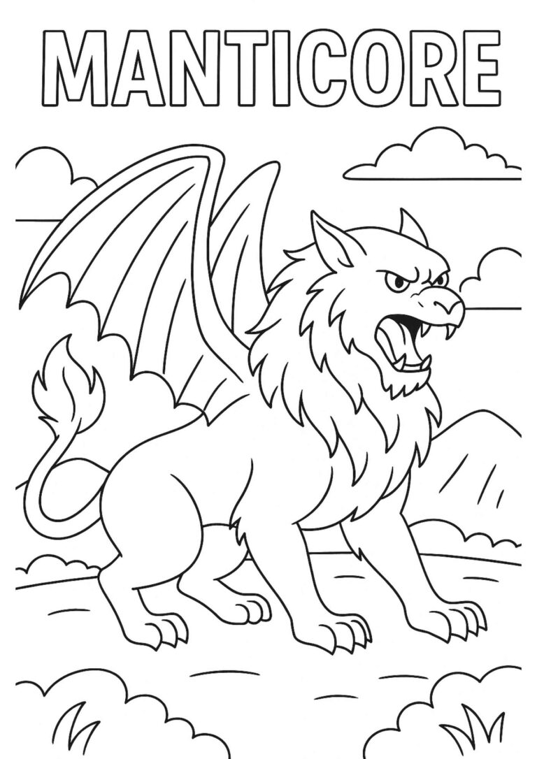 Manticore Coloring Page – Free Printable Mythical Beast for Kids