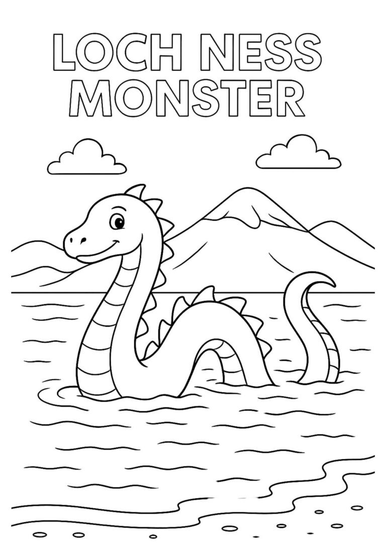 Loch Ness Monster Coloring Page – Free Printable for Kids Who Love Myths and Monsters