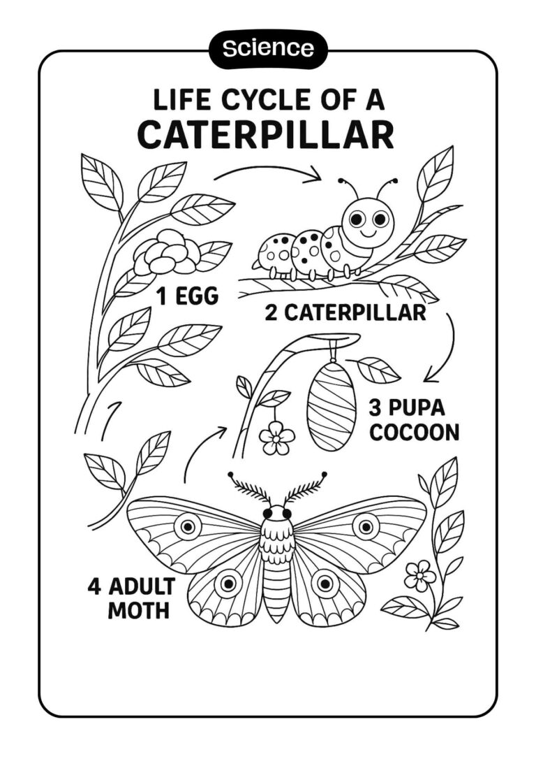 Life Cycle of a Caterpillar – Free Educational Coloring Page for Kids