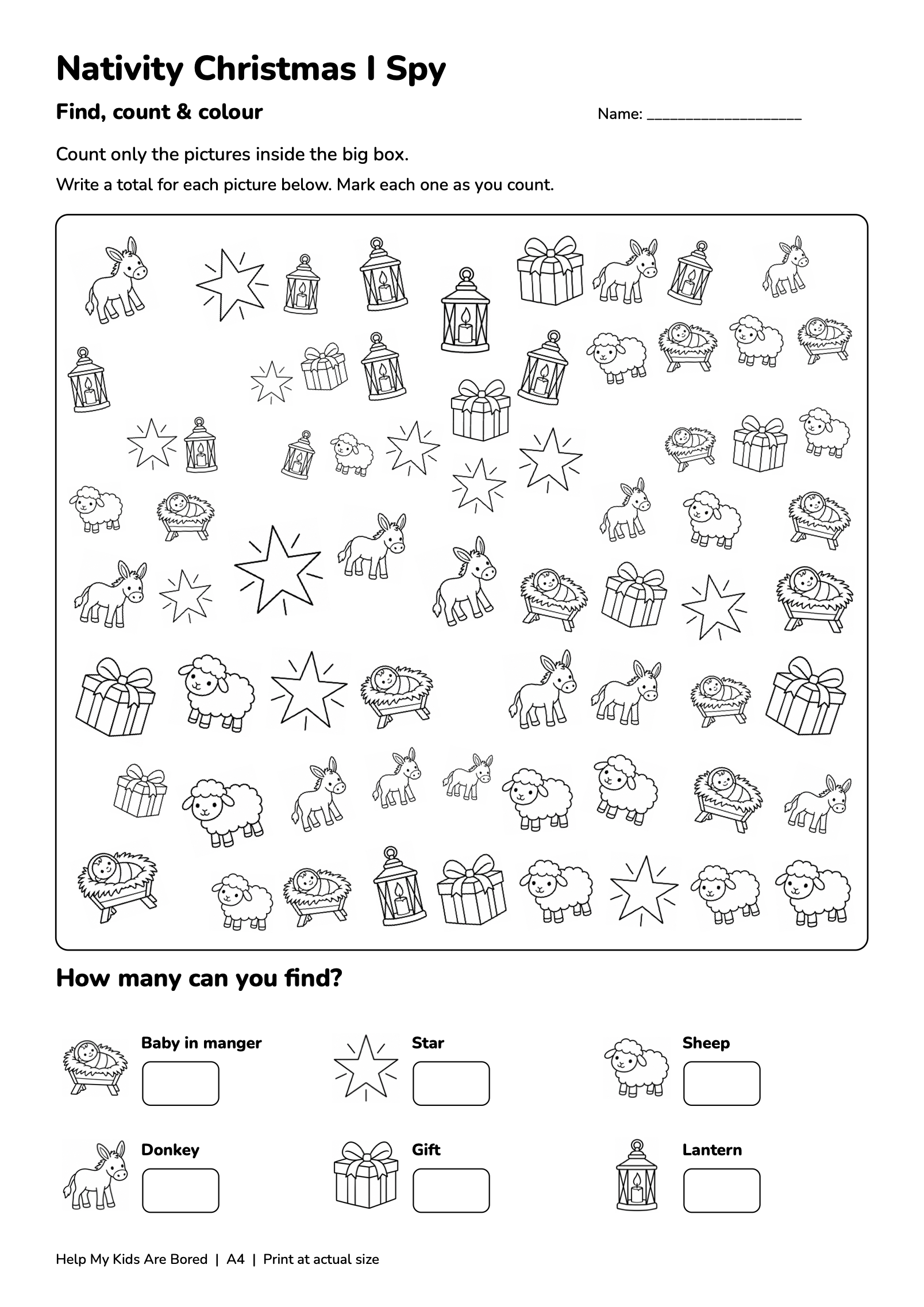 Nativity Christmas I Spy — Count & Colour