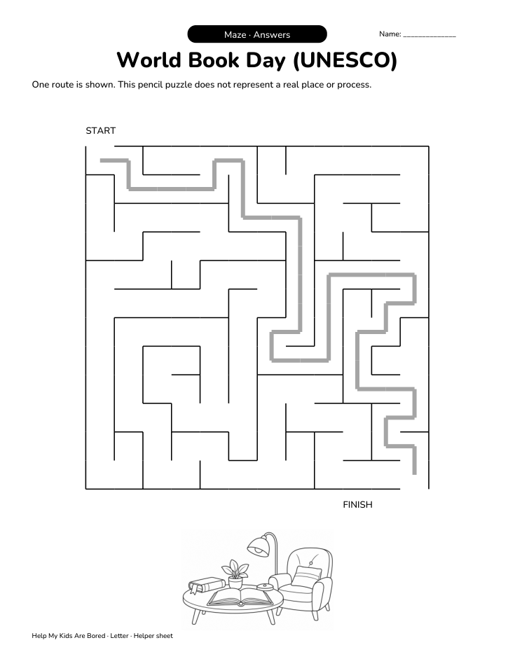 Book Week Letters World Book Day (UNESCO) Pencil Maze | Free Printable