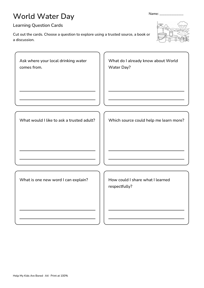 World Water Day Learning Question Cards