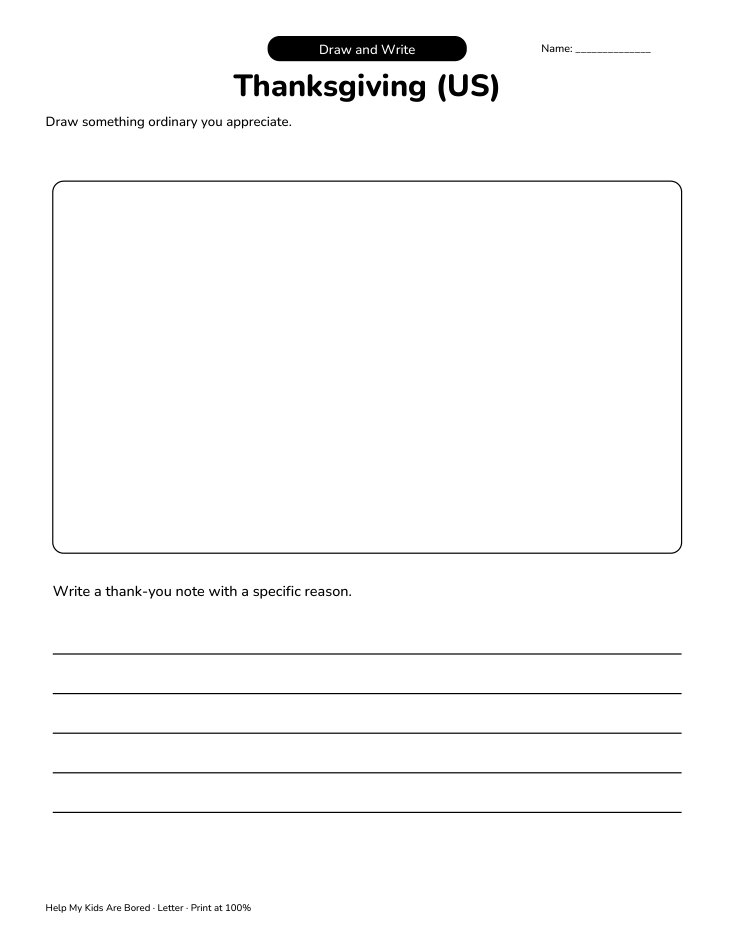 Thanksgiving (US) Draw and Write | Free Printable