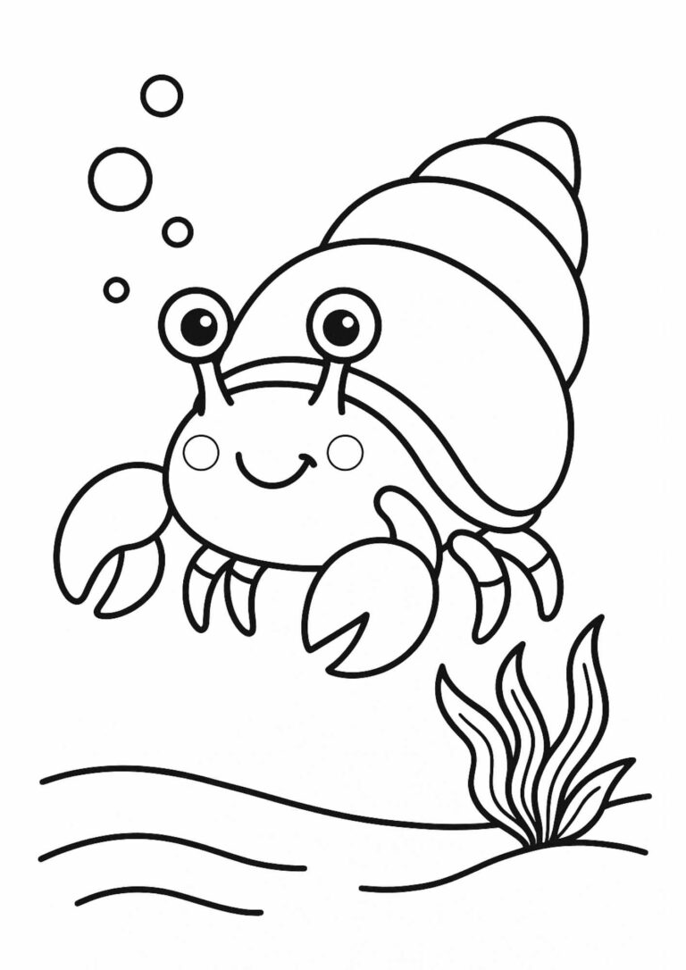 Preschool Sea Animal Coloring Page – Hermit Crab (Free Printable)