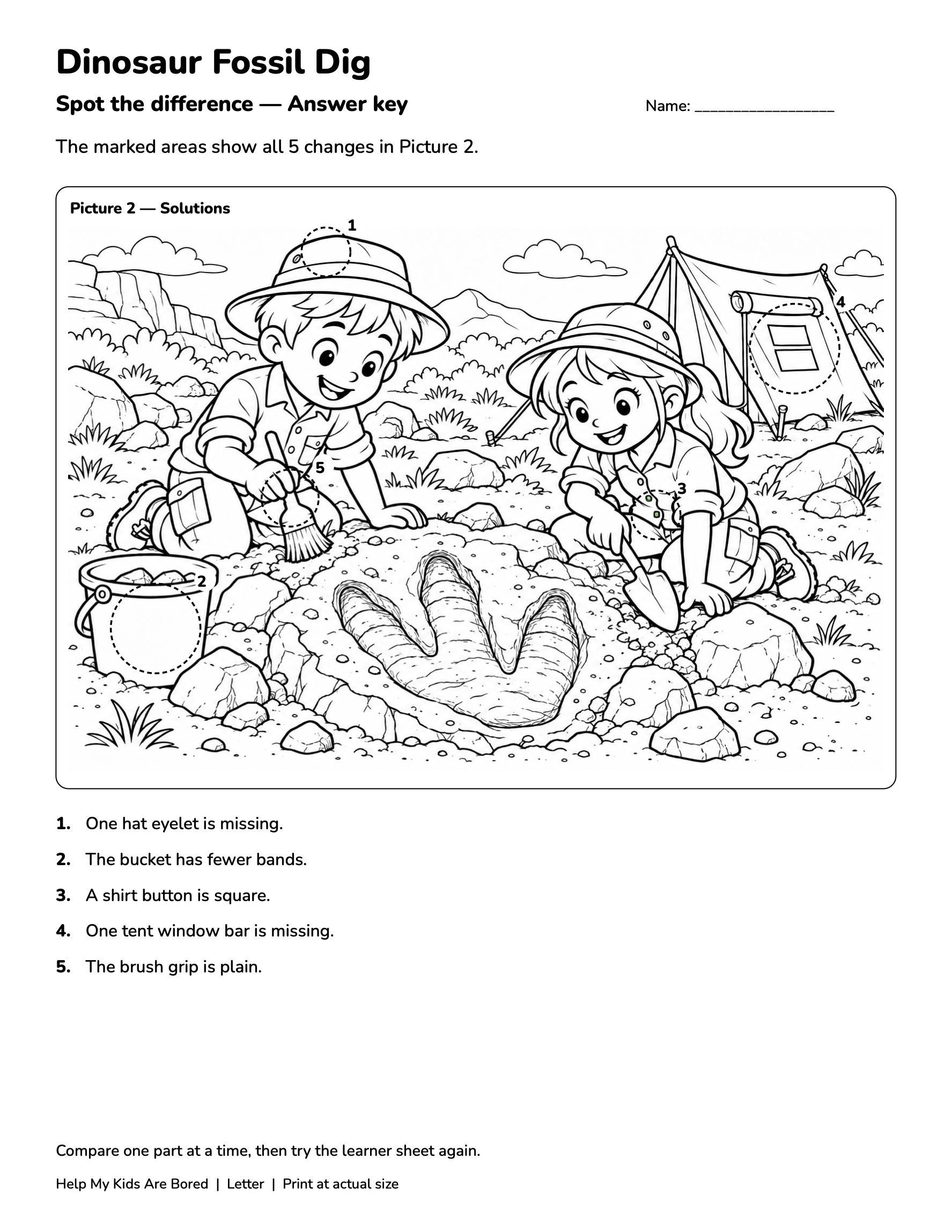 Dinosaur Fossil Dig Spot the Difference — Free Printables