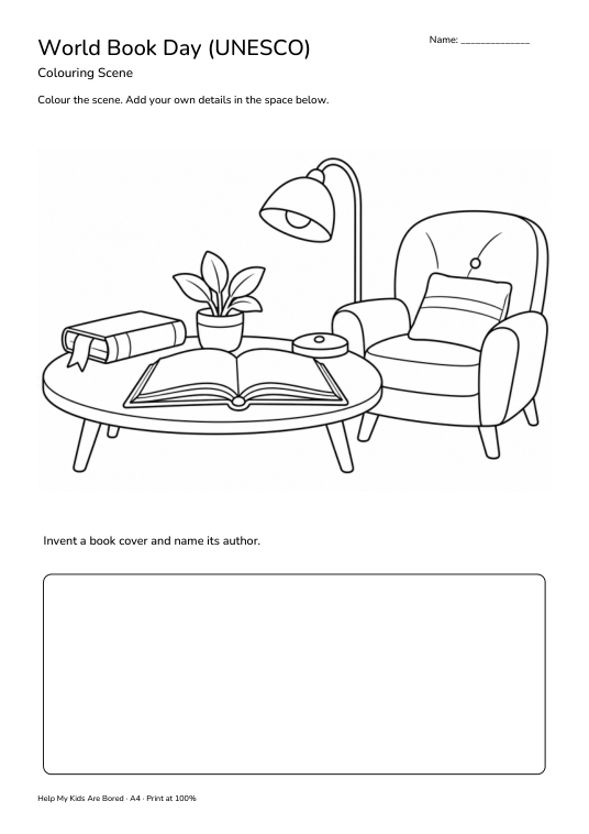 World Book Day (UNESCO) Colouring Scene