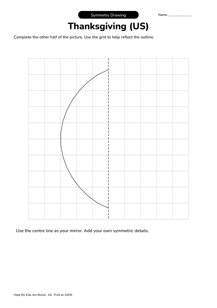Thanksgiving (US) Symmetry Drawing | Free Printable