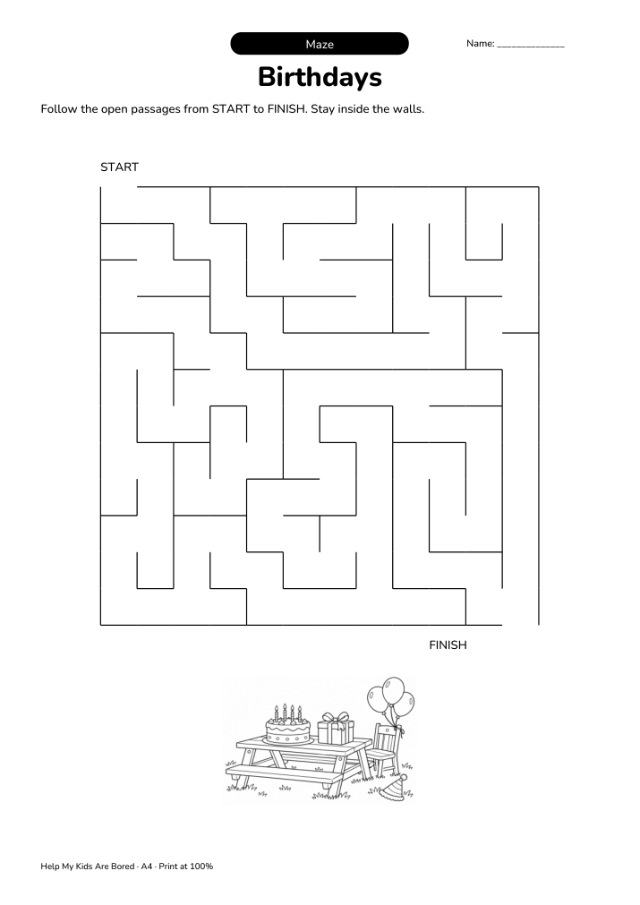 Birthdays Pencil Maze