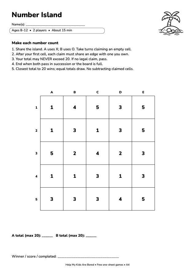 Number Island printable preview